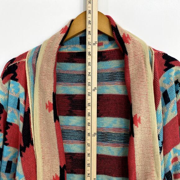 B SHARP Cardigan Women's Size Large Blue Aztec Print Open Front Neutral Boho - Picture 7 of 10